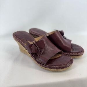Børn Drilles Women’s Brown Leather Espradrilles Wedge Heel Sandal Size 8
